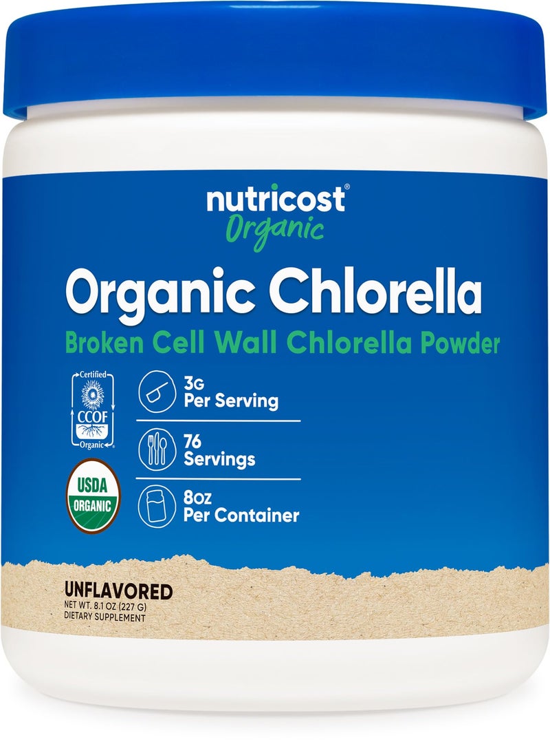 Nutricost Organic Chlorella Powder 8oz 3000mg Per Serving NonGMO Gluten Free